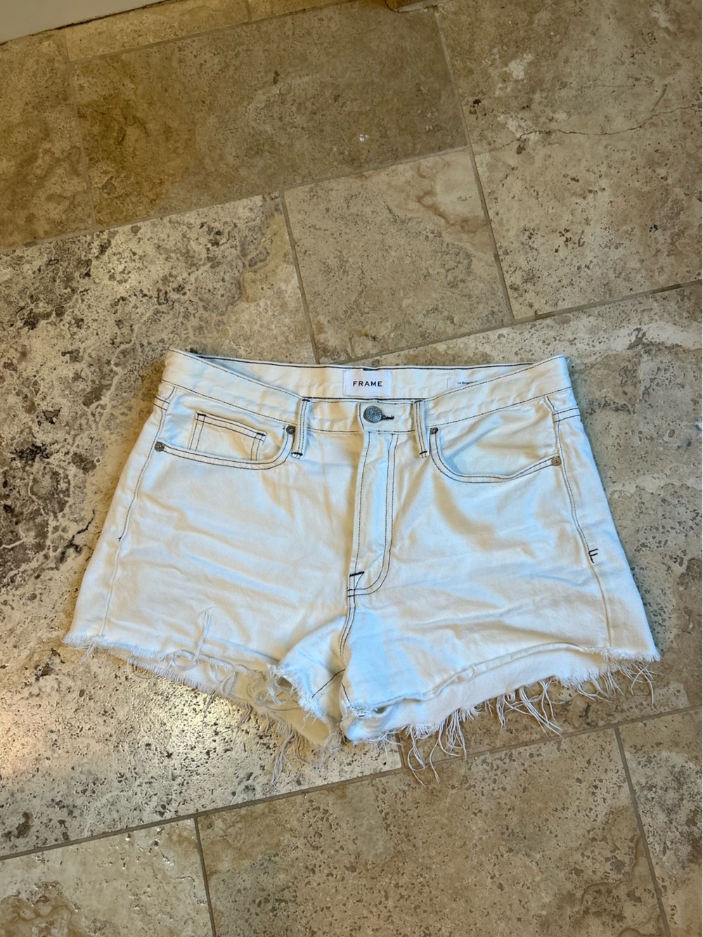 FRAME Le Brigette White Denim Shorts Size 28